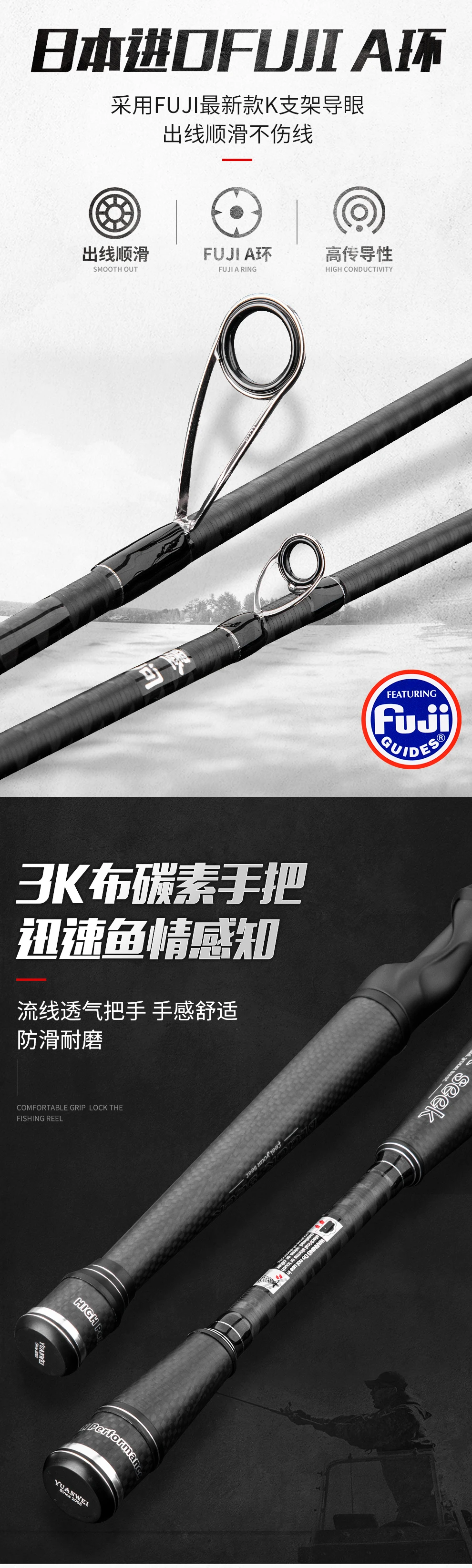 Lurekiller Yuanwei черный Seek Япония Fuji части углерода спиннинг/Литье удочка углеродная ручка бас стержень форели стержень