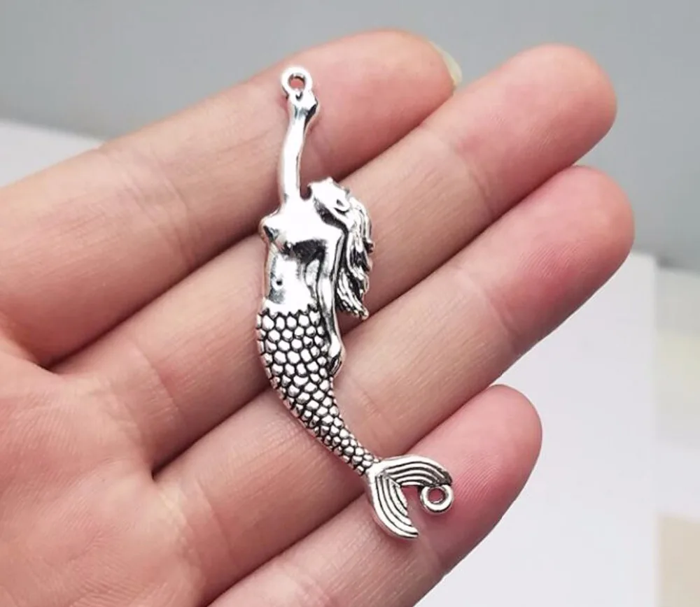 10 шт./лот-60x14 мм, Русалка cham, антикварные посеребренные шармы-соединители русалки, товары для рукоделия, аксессуары для ювелирных изделий