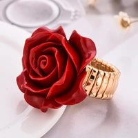 2019 new arrival statement red rose flower ring gold jewelry nickel free resizable ring best selling big rings for women gifts