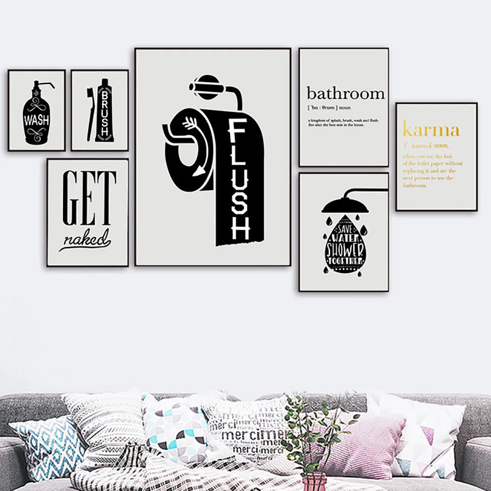 Туалетная бумага зубная щетка мыло для рук цитаты настенная Картина на холсте