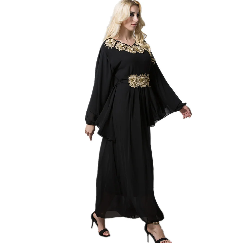 Женское летнее мусульманское платье в мусульманском стиле черное зеленое с