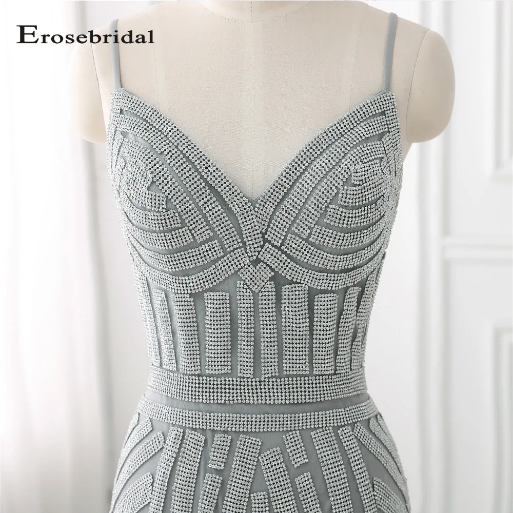Женское вечернее платье с открытыми плечами Erosebridal серебристое длинное