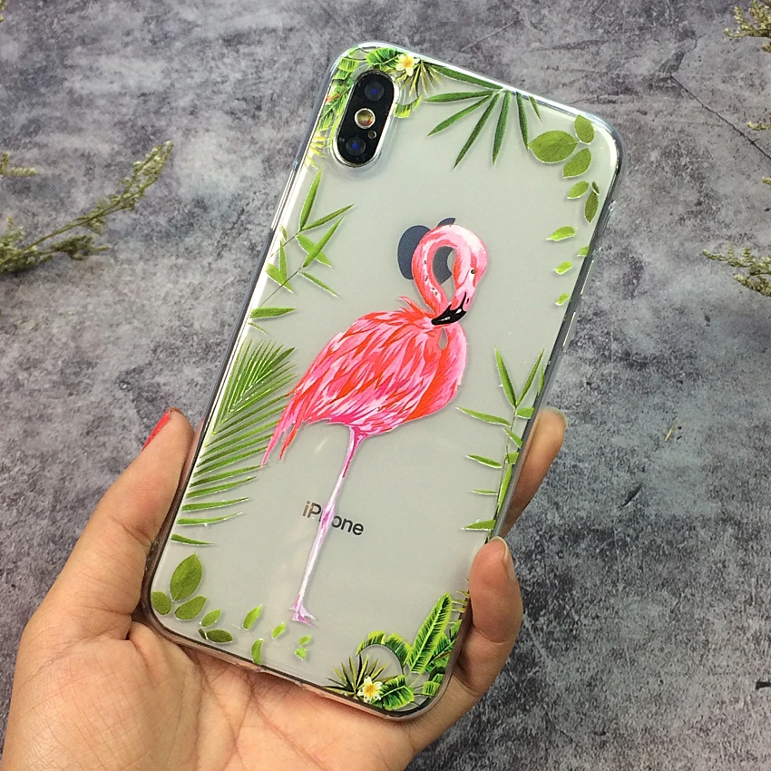 Flamingos Phone Cases For iPhone 7 8 Plus Case X XS Max XR Leaf Soft Cover 6 6S 5 5S SE Capa | Мобильные телефоны и