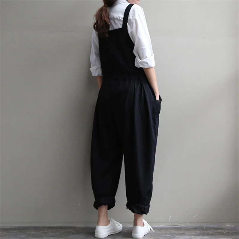 Casual Black Women Linen Rompers Vintage Loose Female Harem Pants New Summer&ampSpring Slim Lady Full Length Clothing | Женская одежда