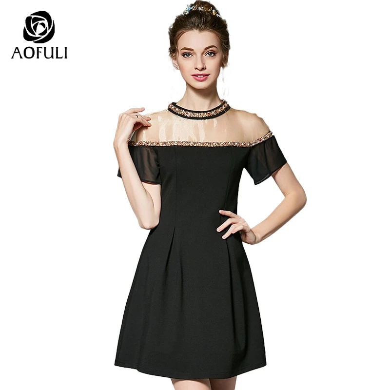 Фото Size-S Diamond Pearl Beaded Black Dresses Sexy See-Through Organza Patchwork Dress Fashion Short Sleeve B3773 Женская одежда Size-S Diamond Pearl Beaded Black Dresses Sexy See-Through Organza Patchwork Dress Fashion Short Sleeve B3773 Женская одежда
