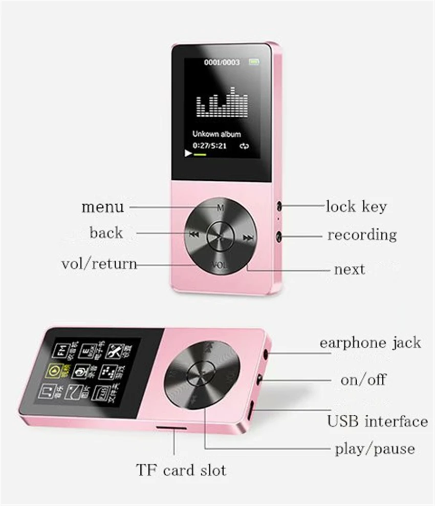 4 GB JS-09 мини спорт MP3 музыкальный плеер TFT экран запись HIFI плеер Поддержка TF карты электронная книга fm-радио Встроенный громкоговоритель