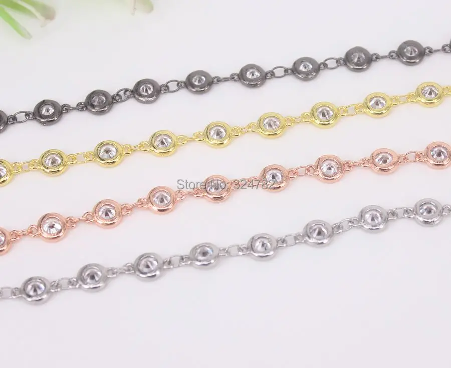 3Meter Cubic Zirconia 6mm Round Beaded Chain With Mix color Brass For Jewelry Making | Украшения и аксессуары