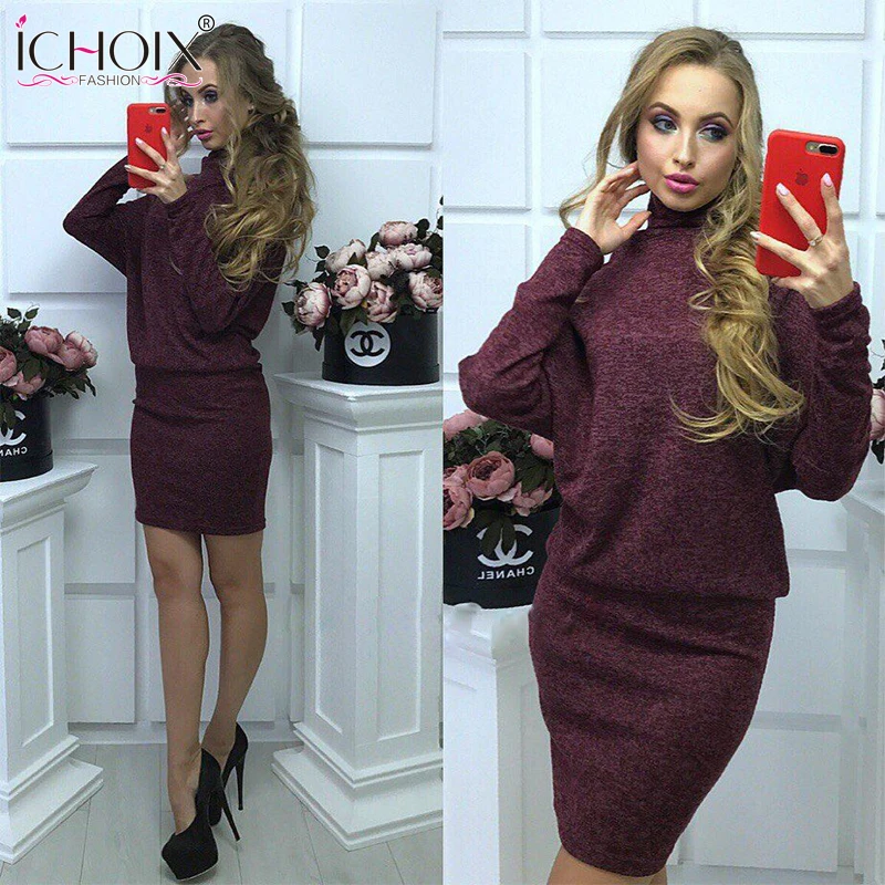2018 Spring Women Plus size Dress Casual Long Batwing Sleeve Office Sheath Elegant Bodycon Party Blue Red Winter Vestidos | Женская