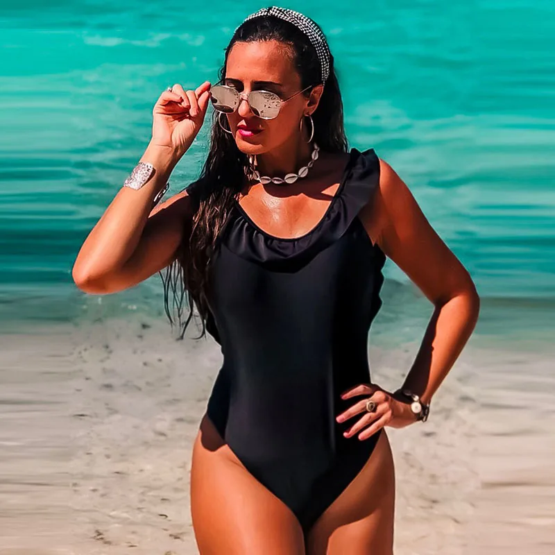 Женский купальник с открытой спиной купальный костюм рюшами пуш-ап пляжная