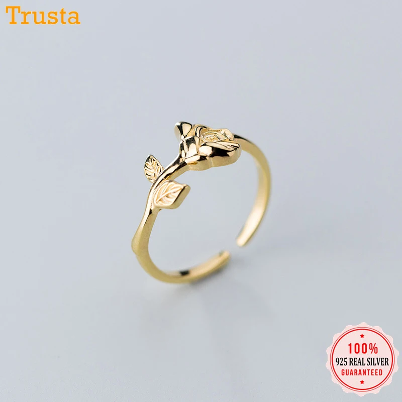Trustdavis 925 Твердые Настоящее серебро 925 пробы золото цветок Кольца открытие Размер 6 7 8 прекрасный подарок для девочек Дети Леди DA373