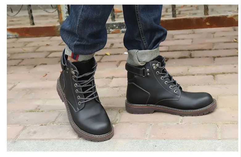 

Male Lace Up Round Toe High Top Casual Ankle Boots Men Winter Warm Comfortbale Short Plush Short Boots Large Size Free Shipping