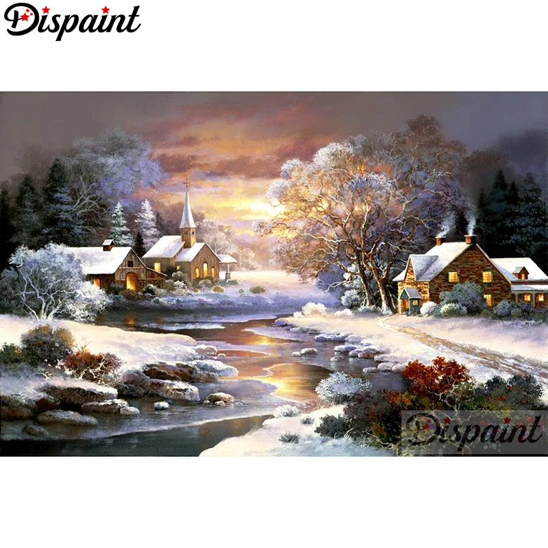 

Dispaint Full Square/Round Drill 5D DIY Diamond Painting "House snow tree" Embroidery Cross Stitch 3D Home Decor A10513