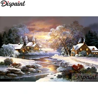 dispaint full squareround drill 5d diy diamond painting house snow tree embroidery cross stitch 3d home decor a10513