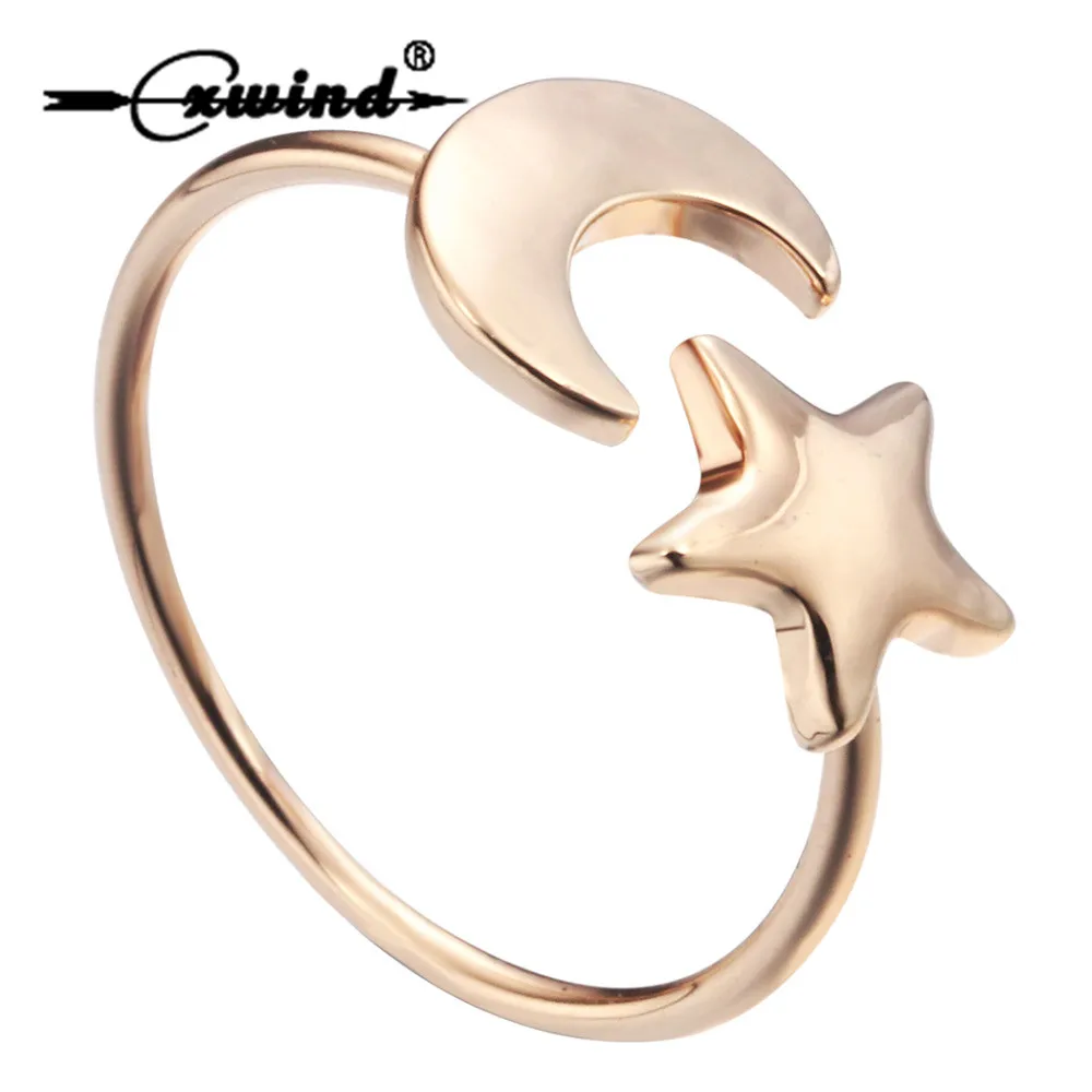 

Cxwind Hot Crescent Moon Star Rings for Women Fashion Adjustable Rings BFF Ring Couple Rings Party Gift Jewelry anillos mujer