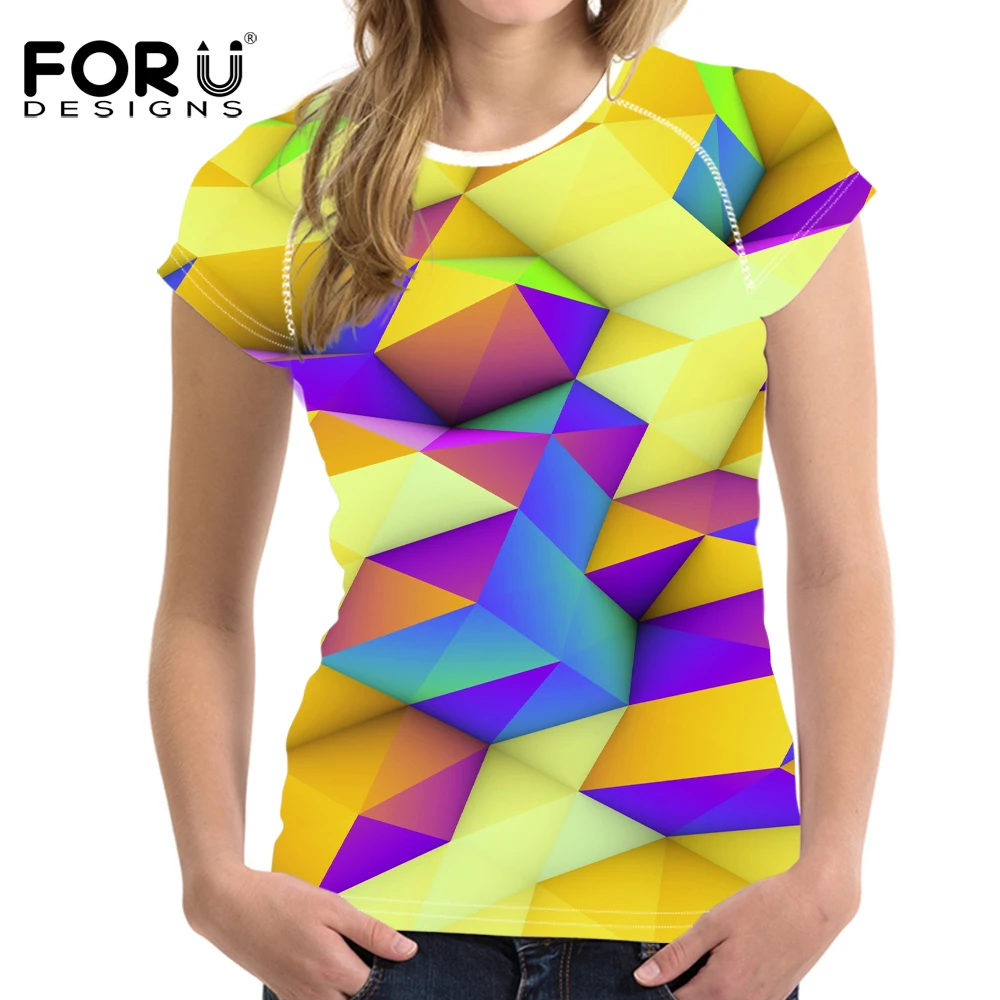 Модная женская Повседневная футболка FORUDESIGNS с цветным клетчатым принтом