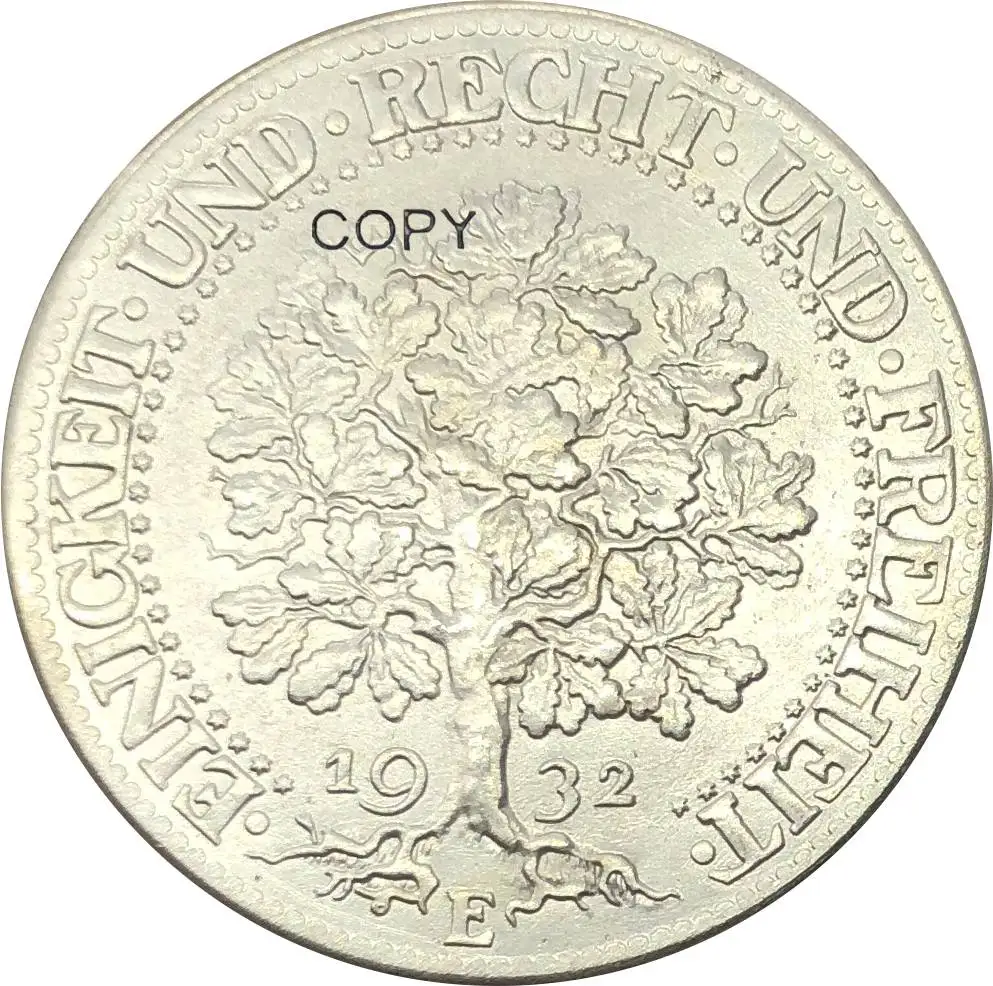 Германия 1932 E 5 рейхsmark DEUTSCHES Рейх медная Посеребренная Имитация монеты с восстановленным краем