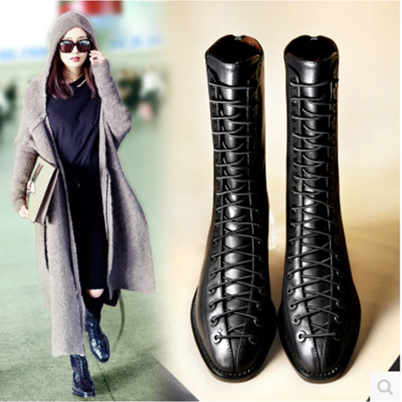 Сапоги для верховой езды до середины икры с перекрестной шнуровкой спереди