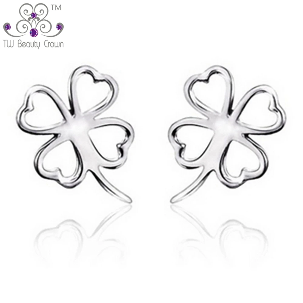 Оптовая продажа Настоящее серебро 925 пробы элегантные милые серьги гвоздики с 4