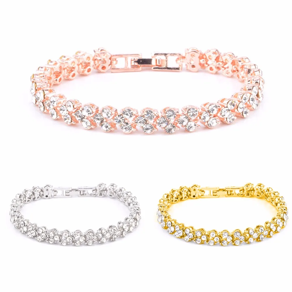 New Fashion Women Roman Chain Clear Zircon Crystal Bangle Rhinestone Bracelet Gift #267392 | Украшения и аксессуары