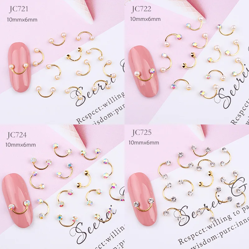 10Pcs 6 colors nail jewelry Japanese explosions rivet diamonds pearl smiley gold bars bent rods accessories | Красота и здоровье