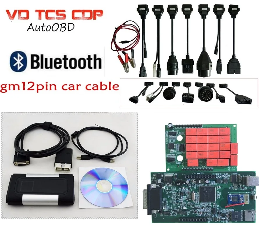 DHL качество + зеленая доска Лучшая цена VD TCS CDP для Autocoms плюс gm12pin автомобиля кабели