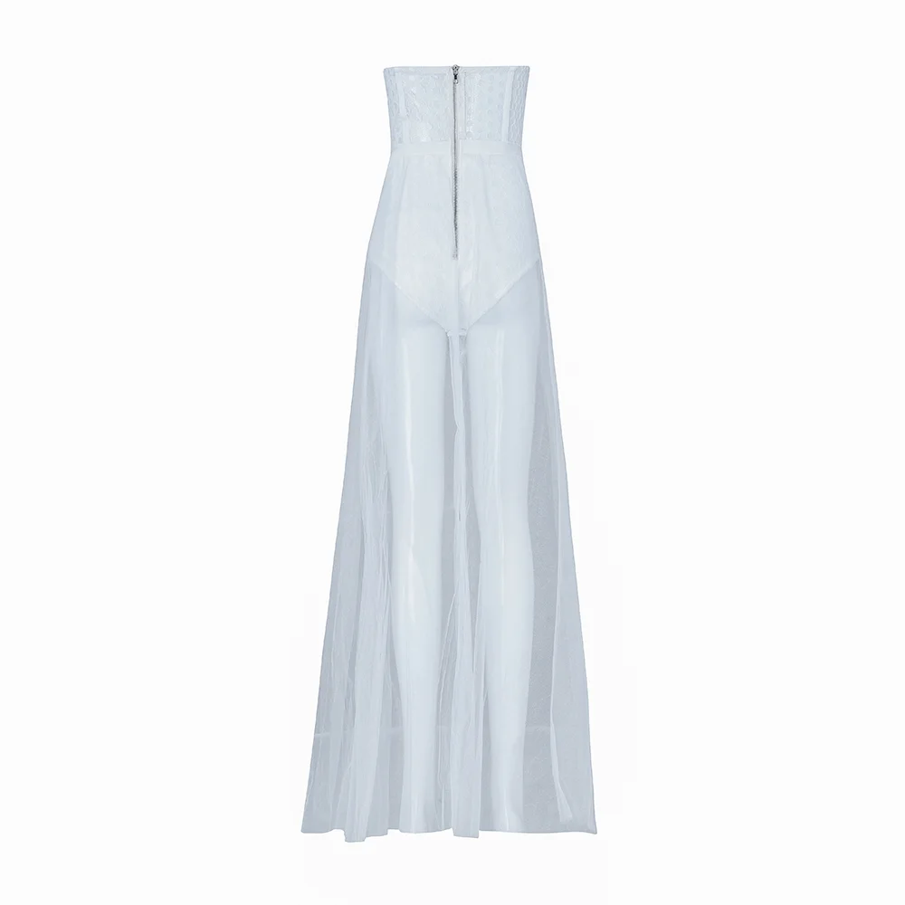 2019 new Summer Mesh white Women Strapless Sexy Maxi dress Celebrity Vestidos Bodycon bandage Dresses | Женская одежда