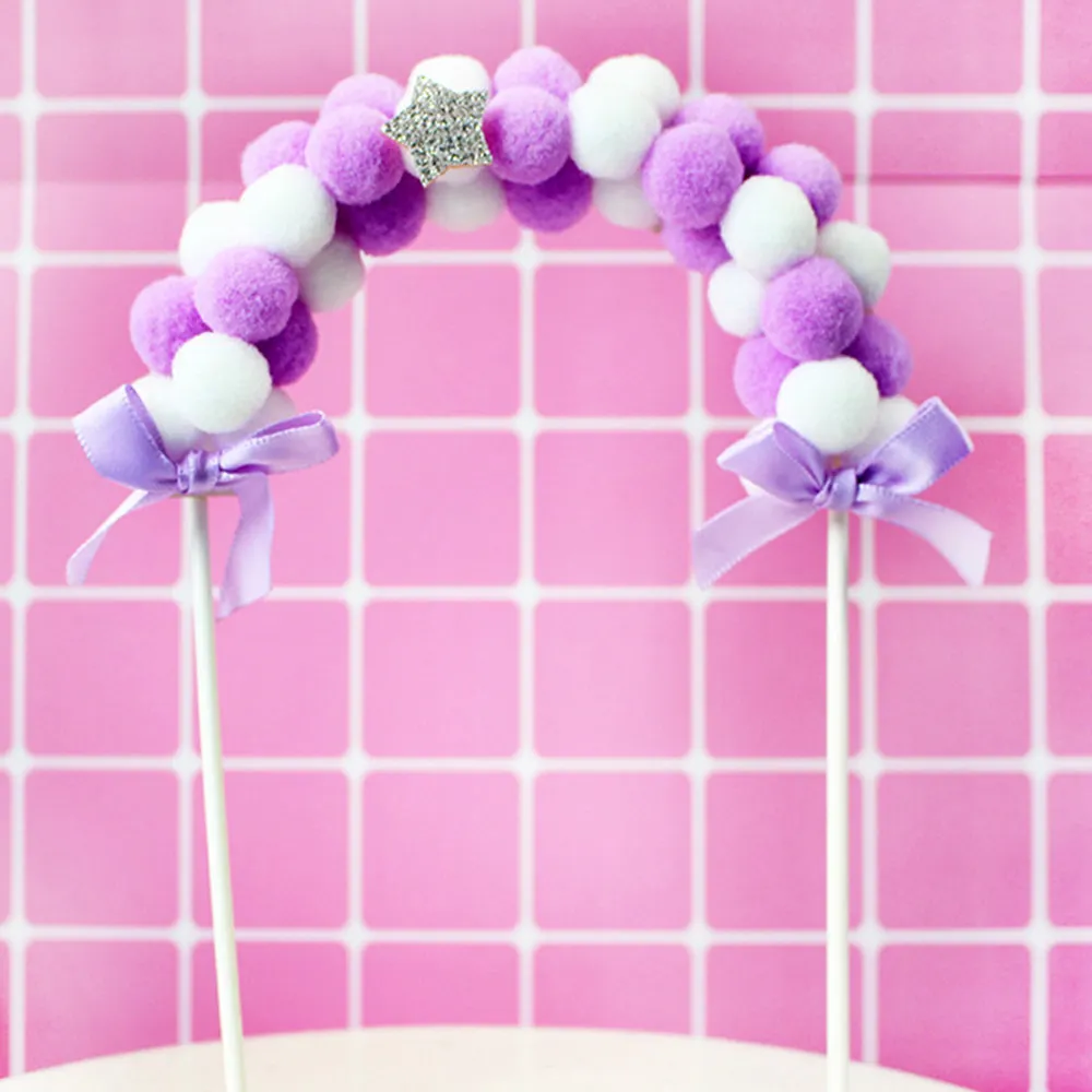Purple 1 1 шт. розовый синий мягкий помпон облако торт Топпер С Днем Рождения DIY торт Топ флаги для украшения торта Топпер фестиваль год - Цвет: Purple 1