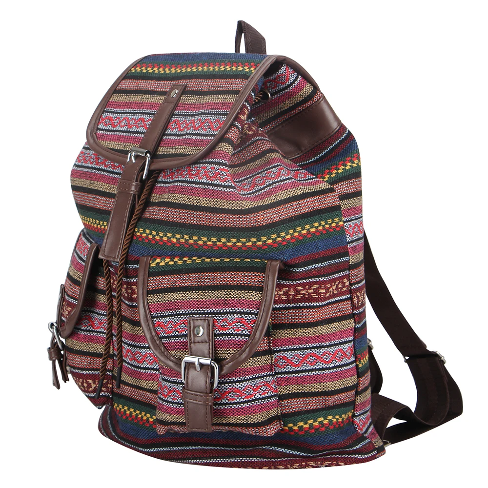 SANSARYA New Thai Woven Retro Aztec Women Backpack Bohemian Boho Drawstring Rucksack Hippie Vintage Teen Girls School Bags