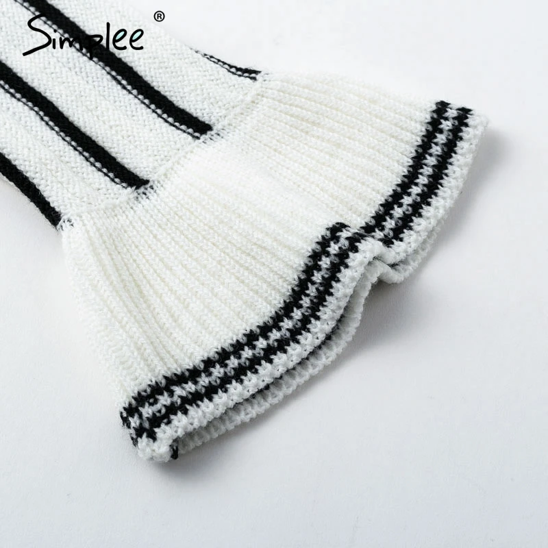Женский полый свитер Simplee с рюшами вязаный пуловер для осени и зимы полосатый