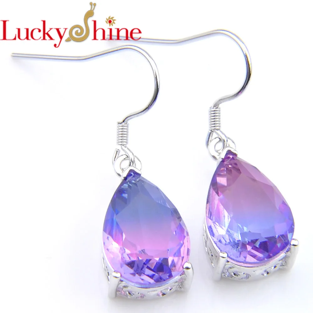 Модные серьги Luckyshine в европейском стиле с турмалином и кристаллами из циркония