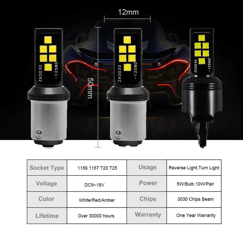ANMINGPU 2x Signal Lamp P21/5W 1157 Led Bulb 3030SMD Bay15d Led 1156 BA15S P21W LED BAU15S PY21W Canbus Car LED Light 12V R5W