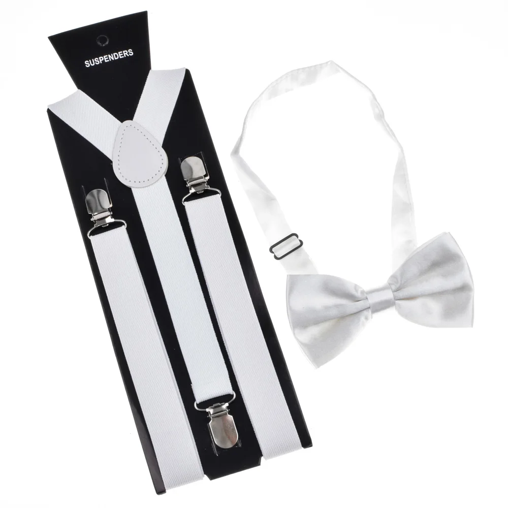 K Bow tie Suspender Set Adjustable Elastic Wedding Belt Strap Shirts Brace For Men Women - Цвет: K