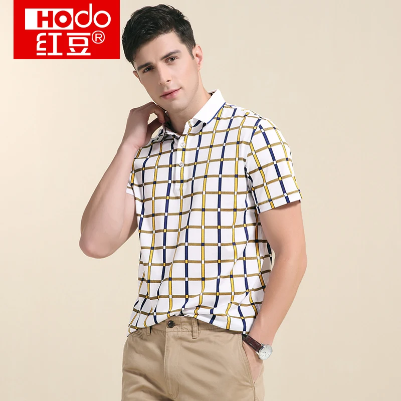 Hodo 2018 New Brand Men Polos Shirts Sleeve Print Office Plaid Slim Fashion Simple Cotton Men's Tops Tees Shirt HWB7T6483 | Мужская