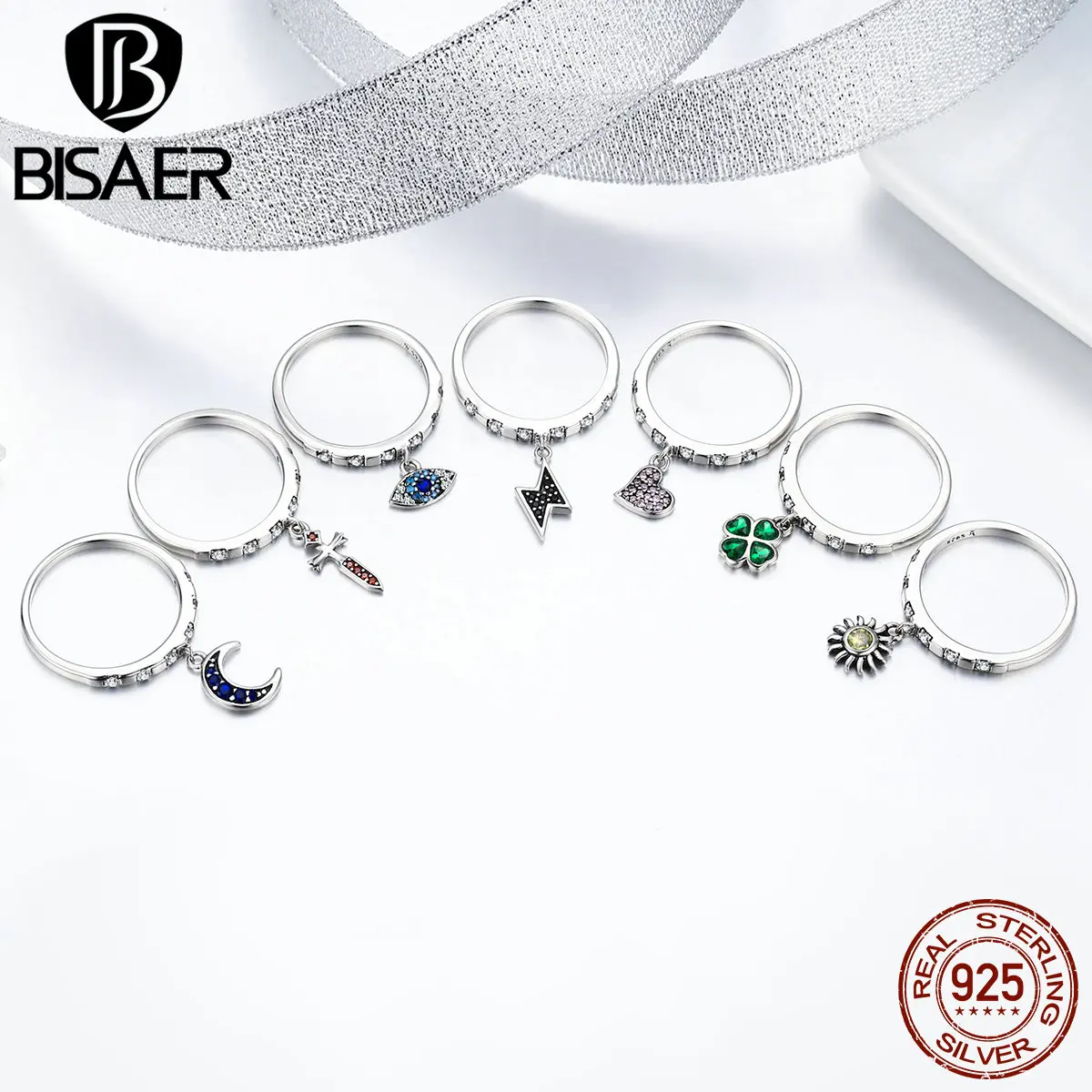 BISAER 925 пробы Серебряное кольцо на день недели среда Odin Wotan Lucky Eye Висячие женские кольца на палец для женщин серебряные ювелирные изделия
