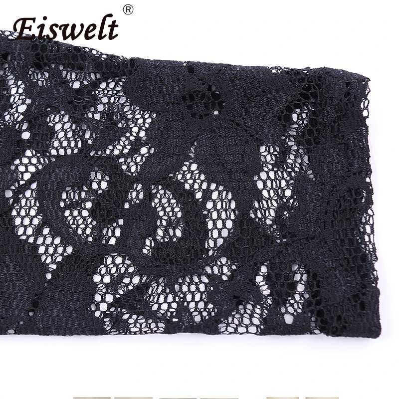 EISWELT Summer Dress Women New Robe Femme Sexy Sheer Lace Pencil Patchwork Knee Length Bodycon Evening Party Black | Женская одежда