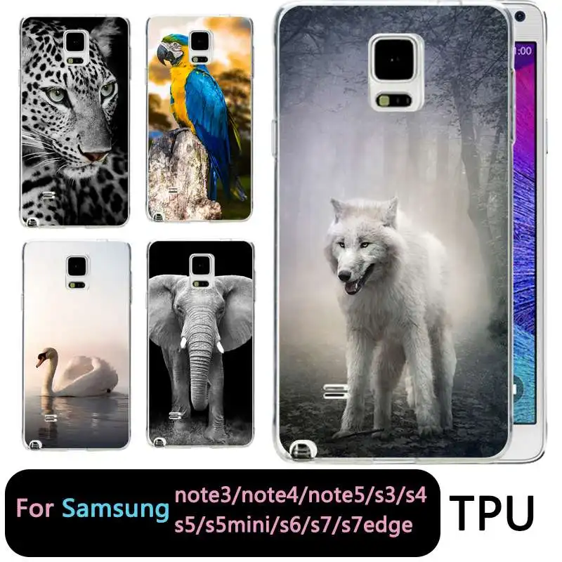 QMSWEI TPU Soft Phone Case For samsung Note5 S8 s6 s7 edge s4 s5 s3 C5 C9 note3 note4 S9plus Animal Wolf Swan Printed Cute |