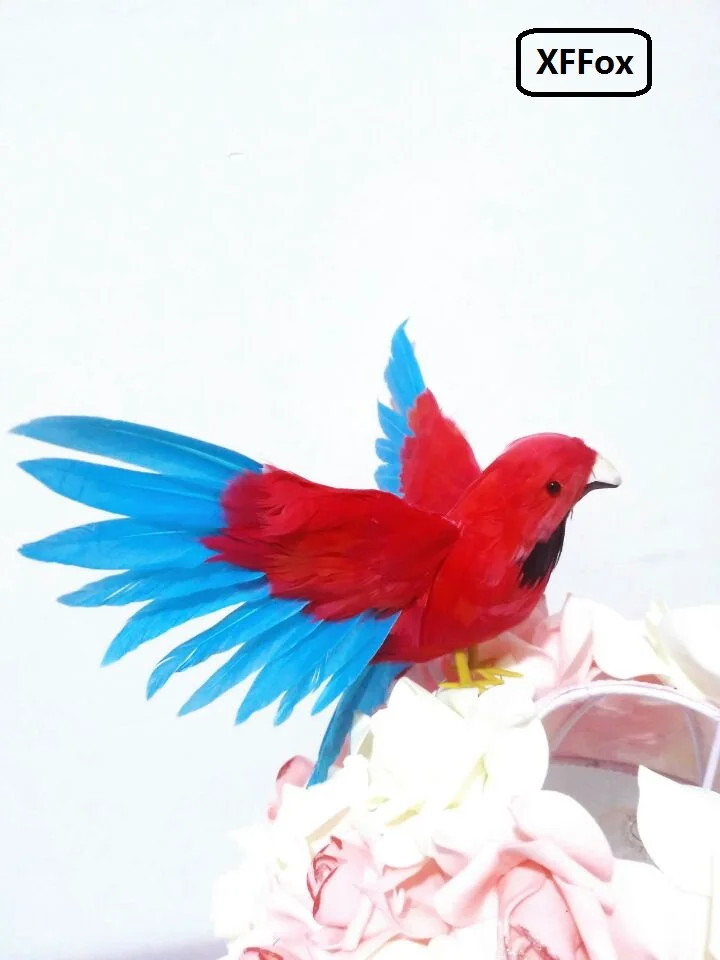 

Милый реалистичный красный и синий попугай, модель из пенопласта и пера, искусственная птица, подарок, около 20x28 см xf0287