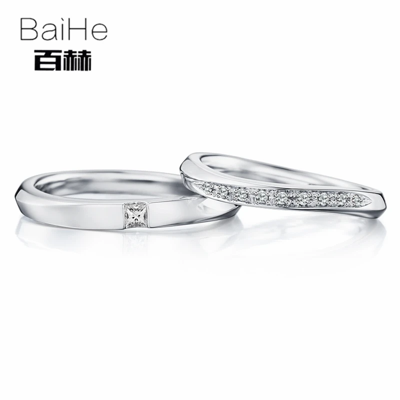 BAIHE Solid 18K Белое Золото 0.09CT Certified H/SI круглый 100% натуральный бриллиант свадебные