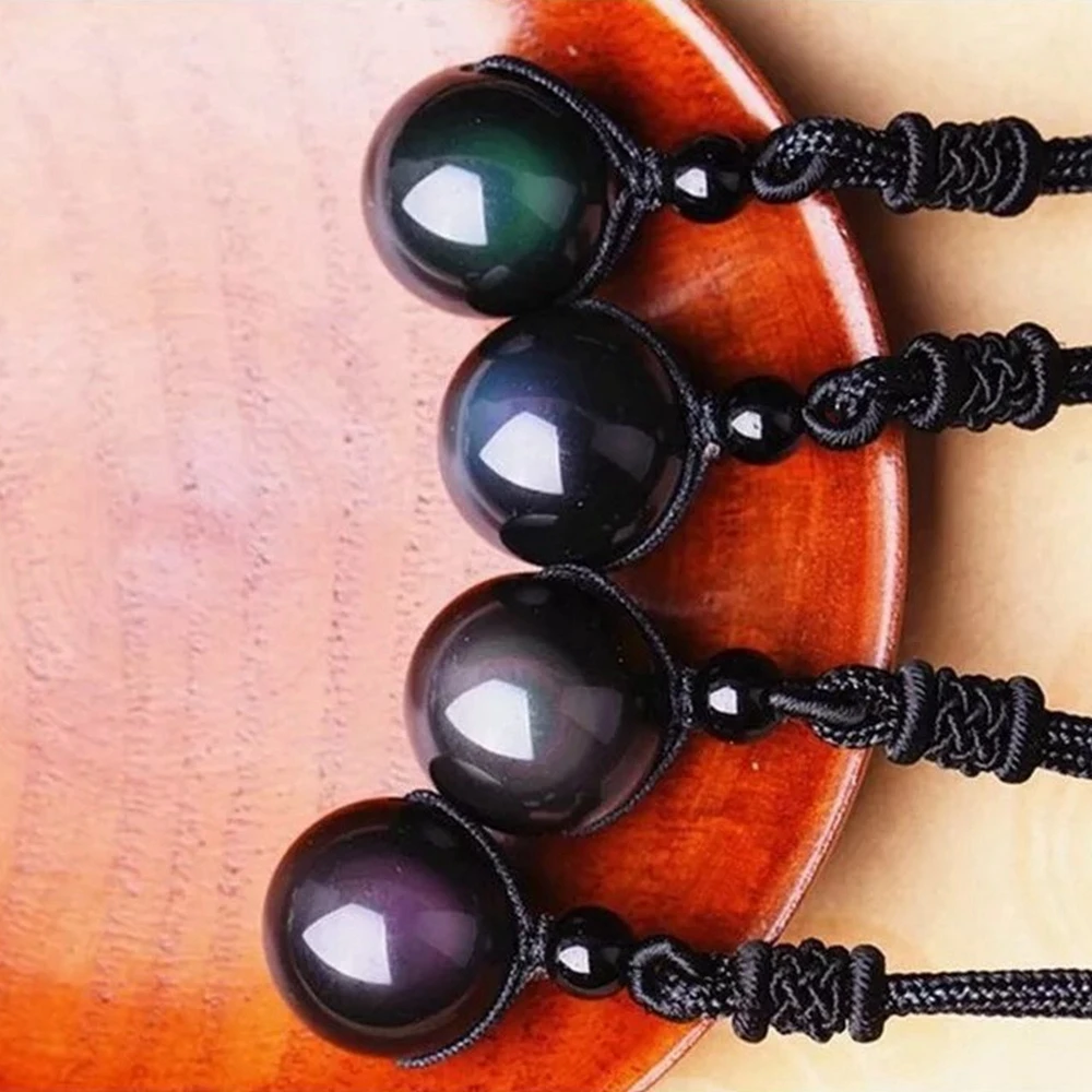 Черный обсидиан Радужный шар для глаз кулон из натурального камня ожерелье с