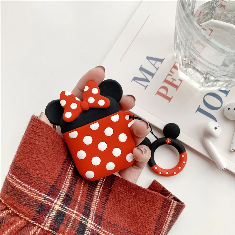 For AirPods Case Cute 3D Cartoon Earphone Apple Airpods 2 Soft Silicone Protect Cover Funda with Finger Ring Strap | Электроника