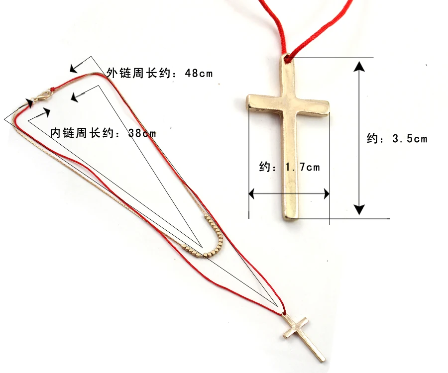 YOUREM Trendy beads short chain red rope layered cross necklace for women jewelry accessories alloy gold color fj835 | Украшения и