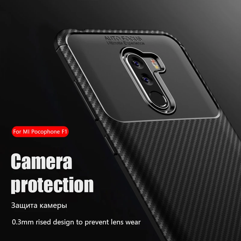 Чехол из углеродного волокна для Xiaomi Pocophone F1 Противоударная задняя крышка ТПУ Для