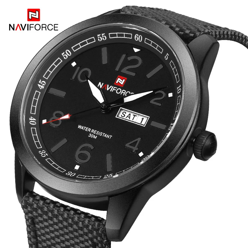 Naviforce Для мужчин спортивные Наручные часы модные Повседневное Роскошные Лидирующий бренд Повседневные часы кожа Водонепроницаемый часы мужской Relogio Masculino - Цвет: Black