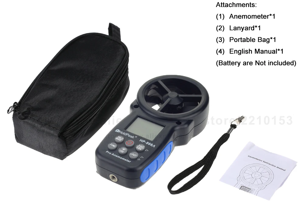 

HoldPeak handheld digital anemometer 866A/B wind speed measuring wind device, hand-held carrying bag