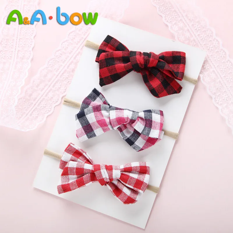 11PCS/lots Handmade Plaid Bow Hair Band Baby's Nylon Headband Baby Girl`s Elastic Cute Tiara Accessories Headbands | Детская одежда