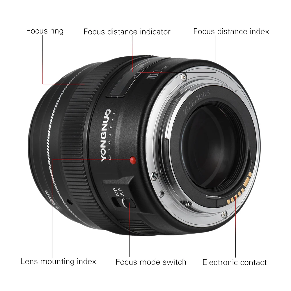 Объектив Yongnuo YN100mm F2 для Canon Medium Telephoto Prime, объектив 100 мм для камеры Canon EOS Rebel AF MF 1200D 760D 700D 80D 70D 5D2