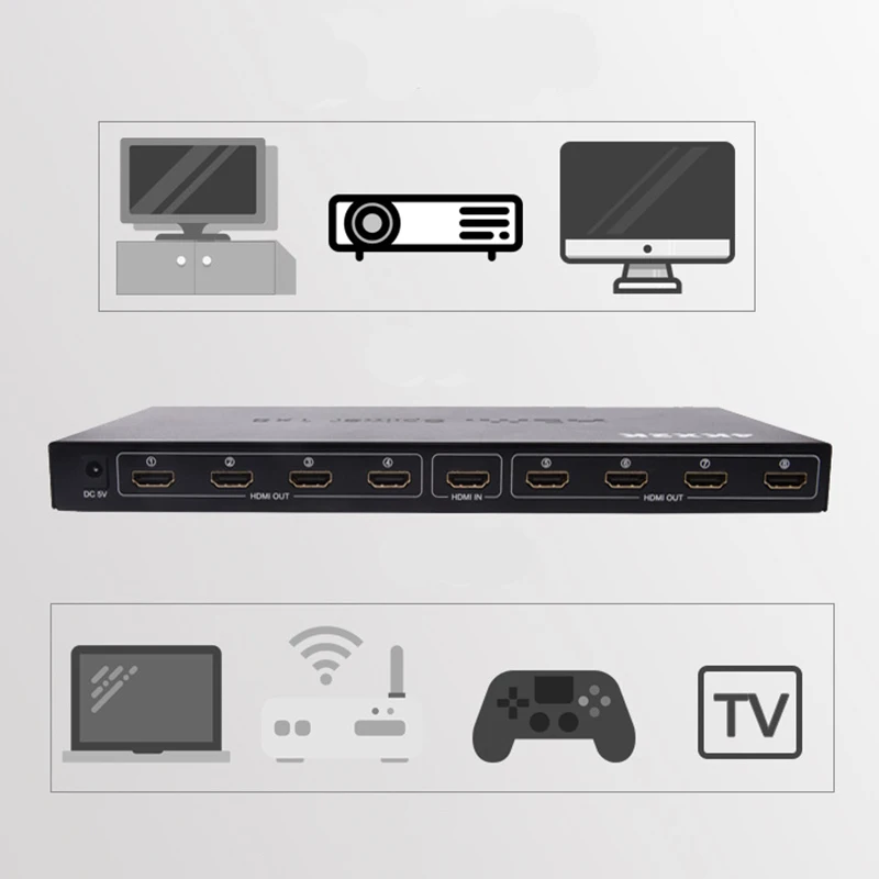 Baolyda 1x8 8 порта hdmi сплиттер с питанием Full Ultra HD 4 K/2 K и 3D разрешения аудио