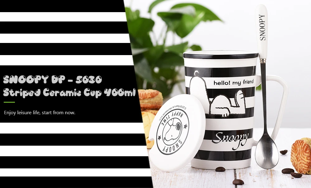 SNOOPY 400 мл полосатая керамическая чашка Бытовая Керамическая кружка мультяшный стиль офисная чашка с ложкой кофейная чашка фарфоровая кружка милый подарок