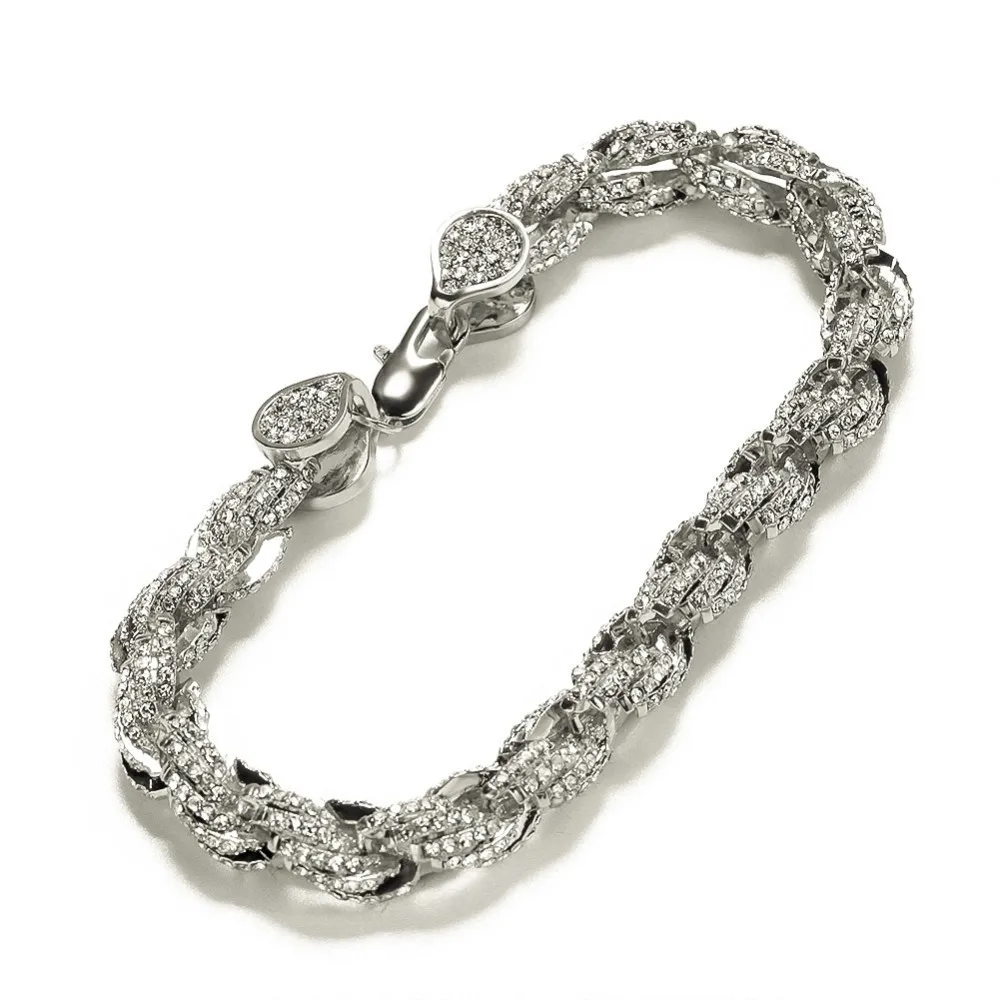 UWIN хип-хоп Wome Мужская модная Веревка Браслет цепочка Bling Стразы 9 мм золотой цвет Iced Out ювелирные браслеты