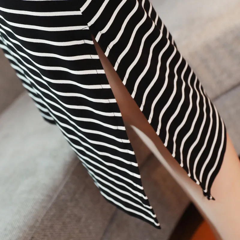 

Summer Women's Dresses New Fashion Striped Lace Stitching Irregular Dress Slim O-Neck Elegant Women Office Dress Vestidos AA218